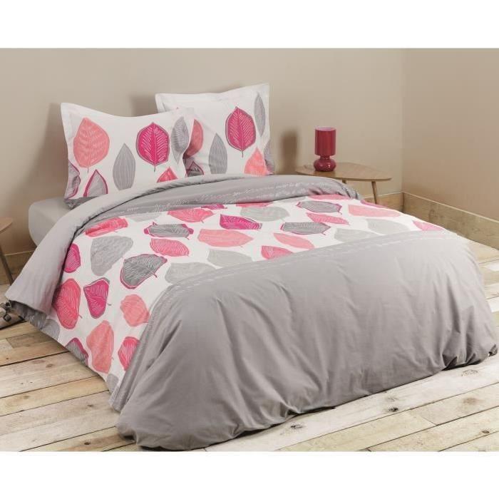 VISION Parure de couette RAQUEL 100% coton - 1 housse de couette 220x240 cm + 2 taies d'oreillers 65x65 cm blanc, fuchsia et