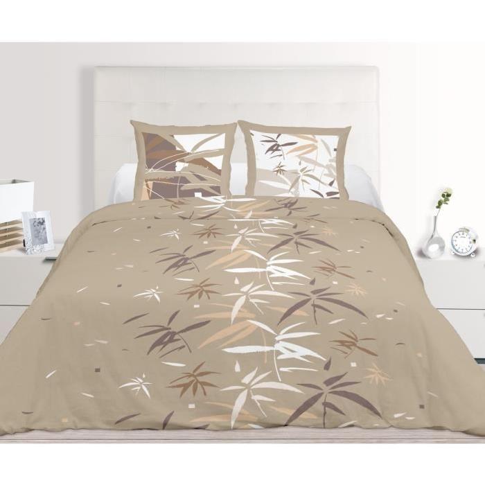 SOLEIL D'OCRE Parure de couette Feng shui 100% coton - 1 housse de couette 220x240 cm + 2 taies d'oreillers 63x63 cm taupe