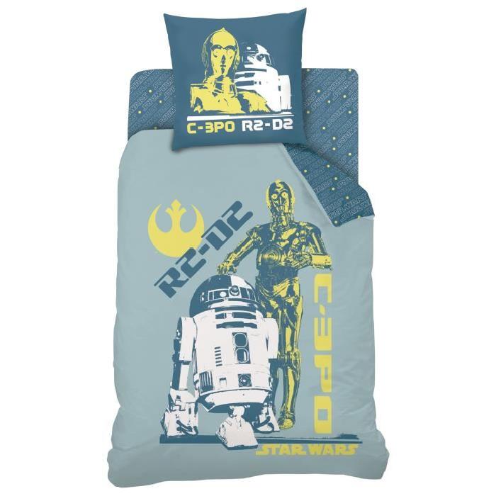 STAR WARS Parure de couette réversible 100% Coton - 1 housse de couette 140x200 cm + 1 taie d'oreiller 63x63 cm bleu