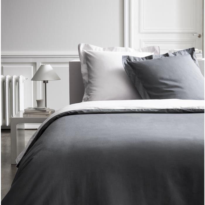 TODAY PREMIUM Parure de couette percale bicolore - 1 housse de couette 220x240cm canon de fusil et zinc