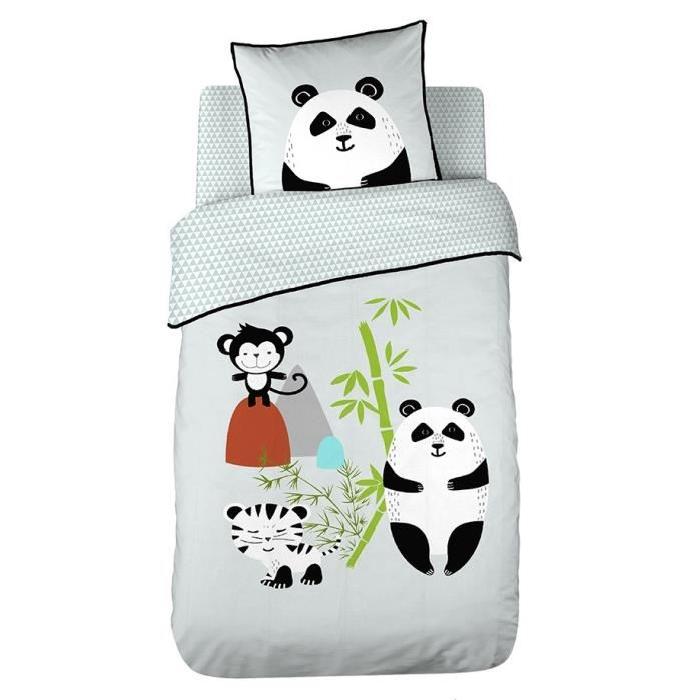 COTE DECO KIDS Panda Housse de Couette 100% Coton - 140x200 cm avec 1 taie 63x63 cm