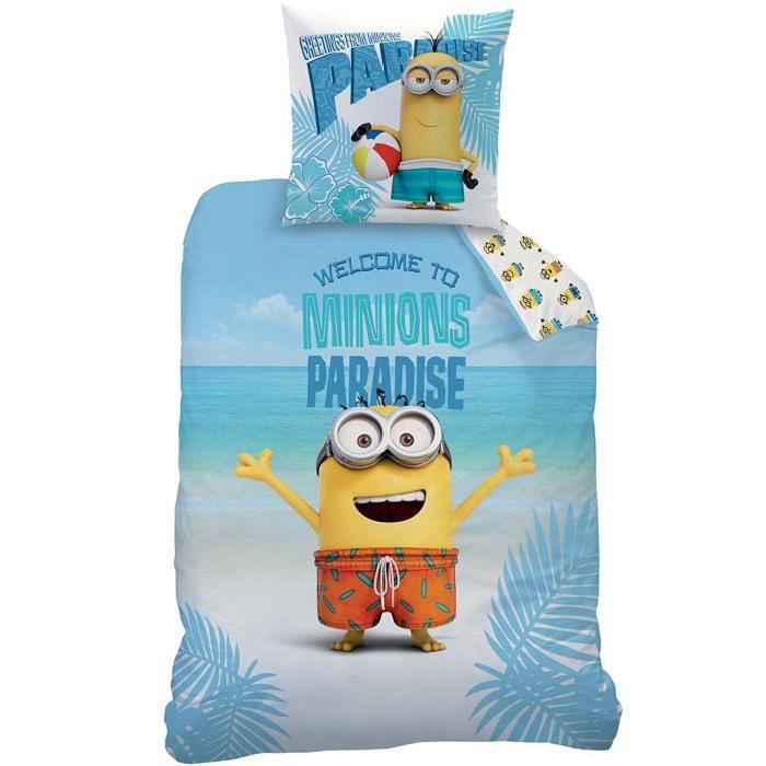 LES MINIONS PARADISE Parure de Couette enfant Coton 140 x 200 cm + taie 63 x 63 cm