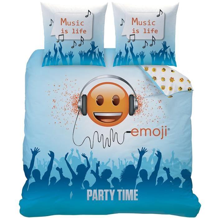 EMOJI PARTY TIME Parure de Couette 240 x 220 cm + 2 taies 63 x 63 cm