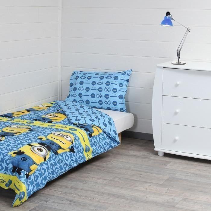 LES MINIONS Parure de couette - 1 housse de couette 140x200 cm + 1 taie d'oreiller 60x70 cm bleu et jaune