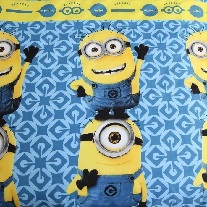 LES MINIONS Parure de couette - 1 housse de couette 140x200 cm + 1 taie d'oreiller 60x70 cm bleu et jaune