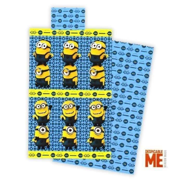 LES MINIONS Parure de couette - 1 housse de couette 140x200 cm + 1 taie d'oreiller 60x70 cm bleu et jaune