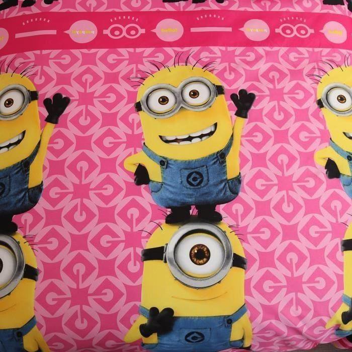 LES MINIONS Parure de couette - 1 housse de couette 140x200 cm + 1 taie d'oreiller 60x70 cm rose