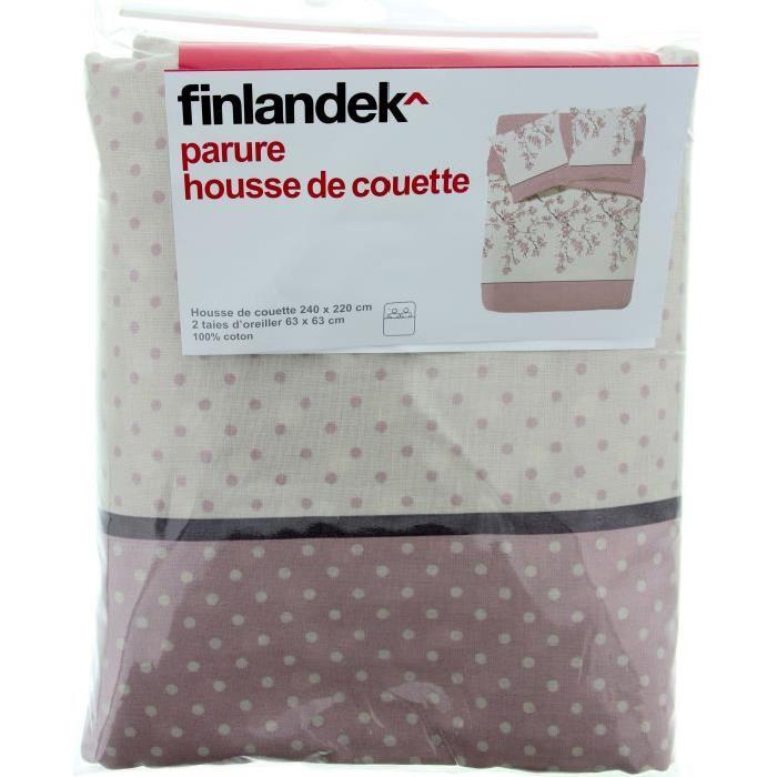 FINLANDEK Parure de couette Acacia 100% coton - 1 housse de couette 220x240 cm + 2 taies d'oreillers 63x63 cm rose