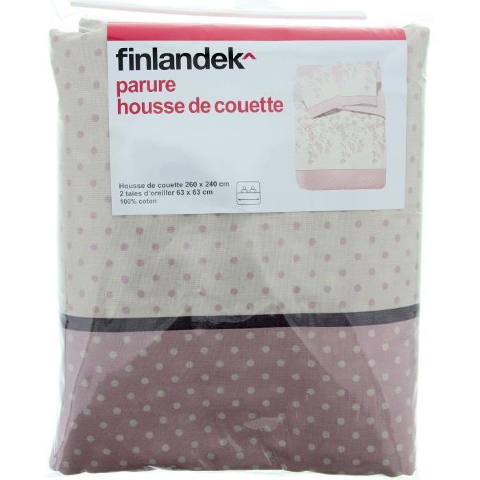 FINLANDEK Parure de couette Acacia 100% coton - 1 housse de couette 240x260 cm + 2 taies d'oreillers 63x63 cm rose