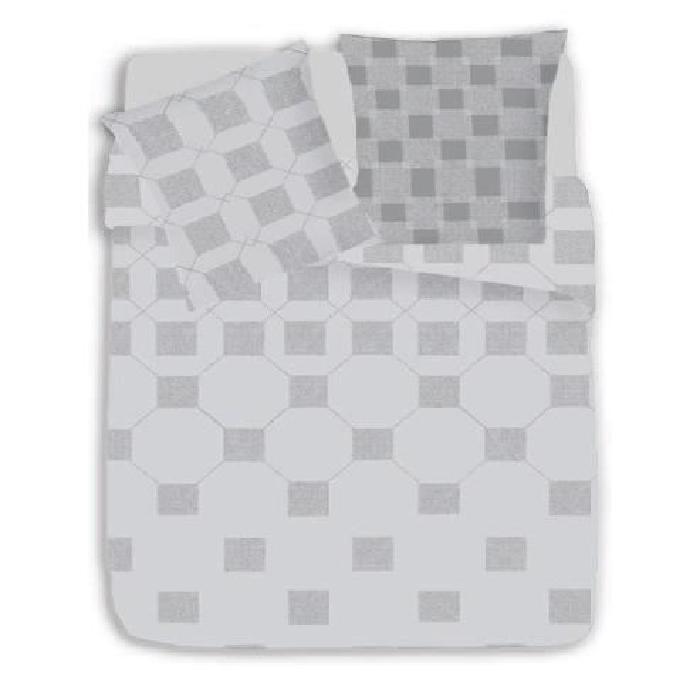 FINLANDEK Parure de couette Damier 100% coton - 1 housse de couette 220x240 cm + 2 taies d'oreillers 63x63 cm gris