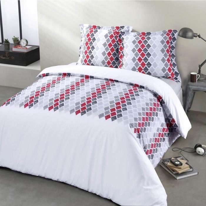 FINLANDEK Parure de couette Hilppa 100% coton - 1 housse de couette 220x240 cm + 2 taies d'oreiller 65x65 cm rouge