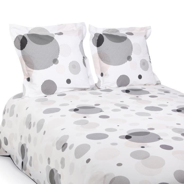 FINLANDEK Parure de couette réversible Java 100% coton - 1 housse de couette 220x240 cm + 2 taies d'oreiller 63x63 cm gris et