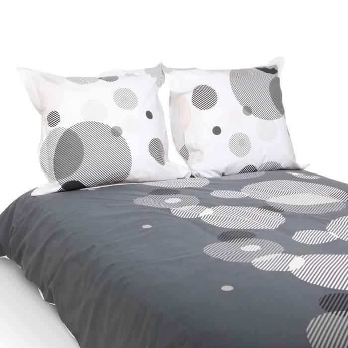 FINLANDEK Parure de couette réversible Java 100% coton - 1 housse de couette 220x240 cm + 2 taies d'oreiller 63x63 cm gris et