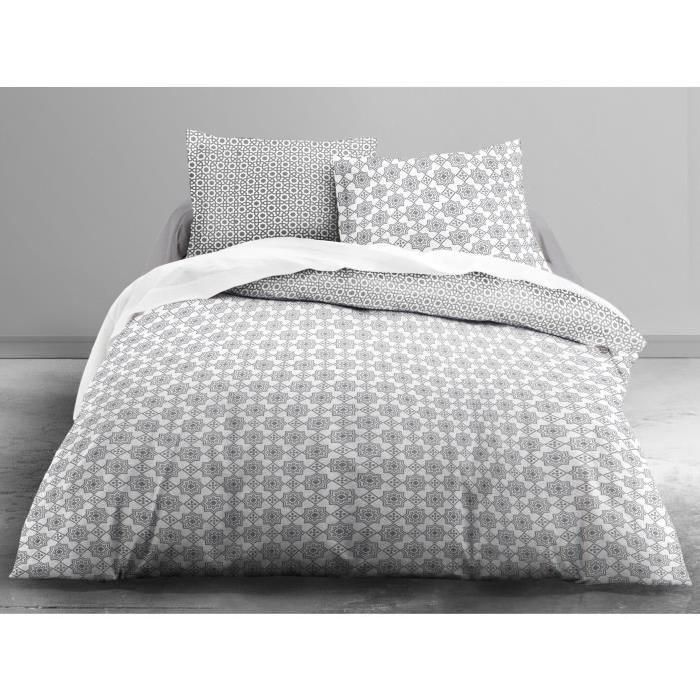 FINLANDEK Parure de couette Klaara 100% coton - 1 housse de couette 140x200 cm + 1 taie d'oreiller 65x65 cm gris