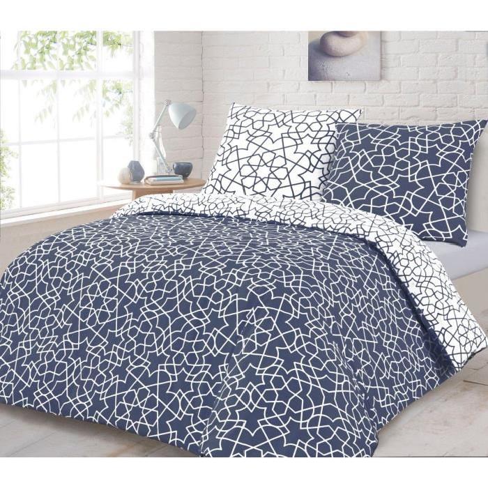 FINLANDEK Parure de couette Tynne 100% coton - 1 housse de couette 240x260 cm + 2 taies d'oreiller bleu