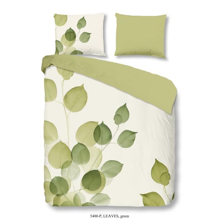 GOOD MORNING Parure de couette Coton LEAVES - 1 housse de couette 140x200cm + 1 taie d'oreiller 60x70cm - Vert