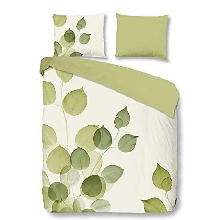 GOOD MORNING Parure de couette Coton LEAVES - 1 housse de couette 200x200cm + 2 taies d'oreiller 60x70cm - Vert