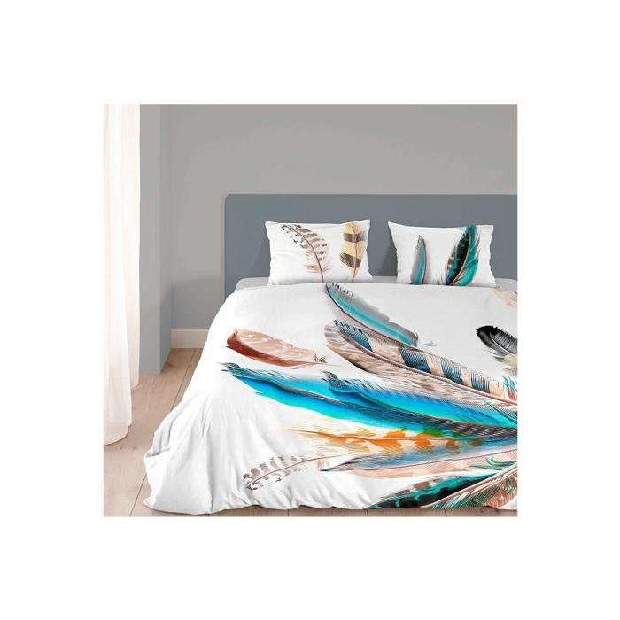 GOOD MORNING Parure de couette Coton Feather - 1 housse de couette 140x200cm + 1 taie d'oreiller 60x70cm - Multicouleurs