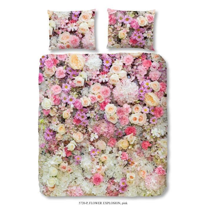 GOOD MORNING Parure de couette Coton Flowers - 1 housse de couette 140x200cm + 1 taie d'oreiller 60x70cm - Multicouleurs