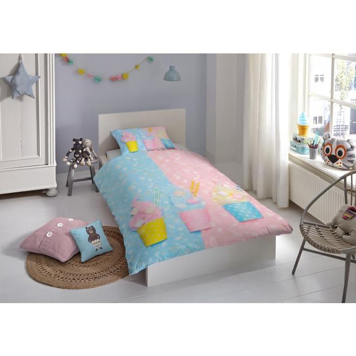 GOOD MORNING Parure de couette Coton SWEET CANDY  - 1 housse de couette 140x200cm + 1 taie d'oreiller 60x70cm - Rose