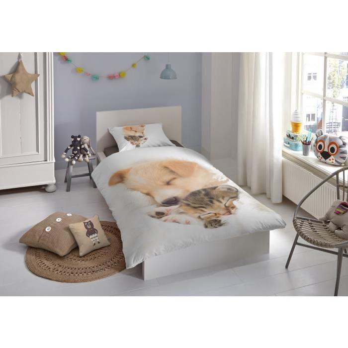 GOOD MORNING Parure de couette Coton SLEEPING - 1 housse de couette 140x200cm + 1 taie d'oreiller 60x70cm - Blanc