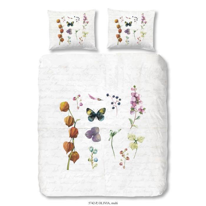 GOOD MORNING Parure de couette Coton Olivia - 1 housse de couette 140x200cm + 1 taie d'oreiller 60x70cm - Multicouleurs