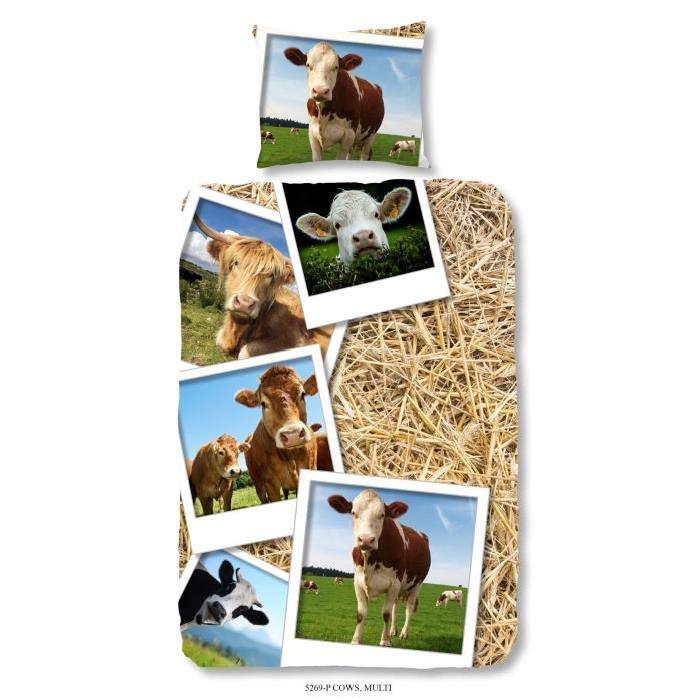 GOOD MORNING Parure de couette Coton COWS - 1 housse de couette 140x200cm + 1 taie d'oreiller 60x70cm - Multicolore