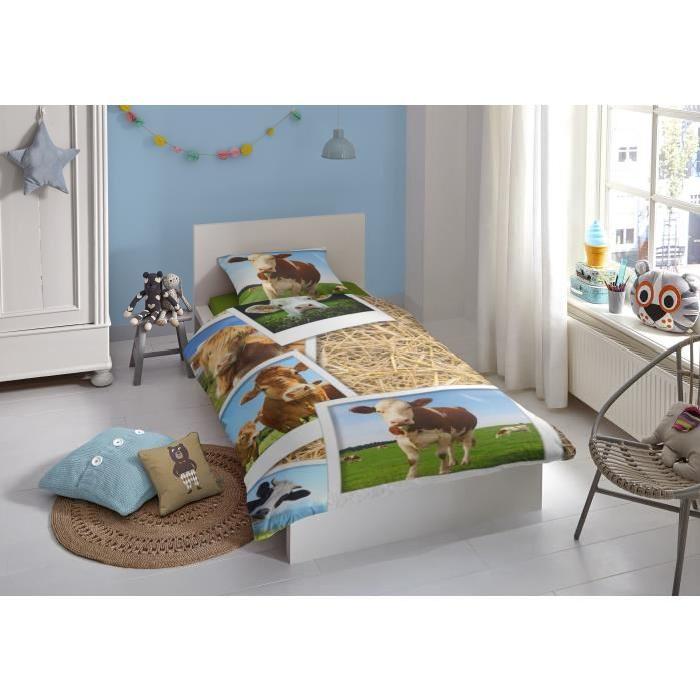 GOOD MORNING Parure de couette Coton COWS - 1 housse de couette 140x200cm + 1 taie d'oreiller 60x70cm - Multicolore