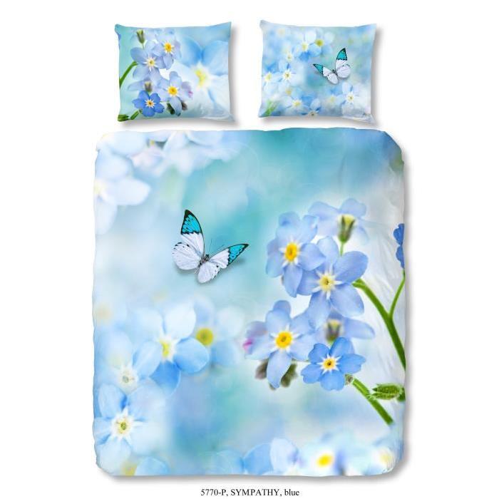 GOOD MORNING Parure de couette Coton Sympathy  - 1 housse de couette 140x200cm + 1 taie d'oreiller 60x70cm - Bleu