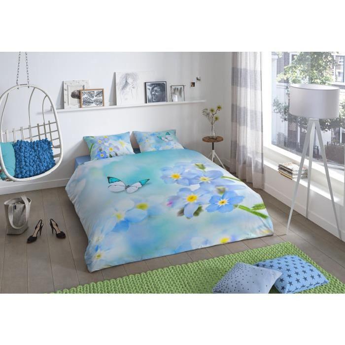 GOOD MORNING Parure de couette Coton Sympathy  - 1 housse de couette 140x200cm + 1 taie d'oreiller 60x70cm - Bleu