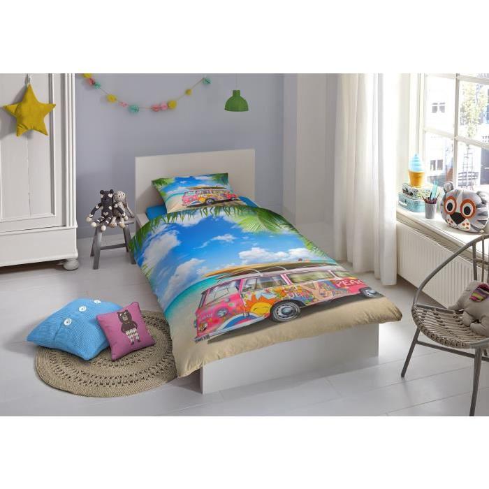 GOOD MORNING Parure de couette Coton SUMMER - 1 housse de couette 140x200cm + 1 taie d'oreiller 60x70cm - Multicolore