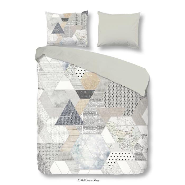 GOOD MORNING Parure de couette Coton Jenna - 1 housse de couette 140x200cm + 1 taie d'oreiller 60x70cm - Gris