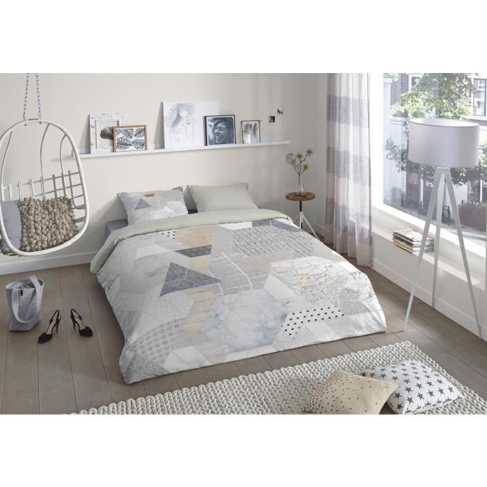 GOOD MORNING Parure de couette Coton Jenna - 1 housse de couette 140x200cm + 1 taie d'oreiller 60x70cm - Gris