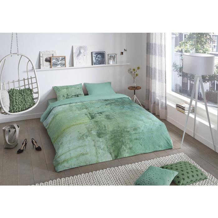 GOOD MORNING Parure de couette Coton Expo - 1 housse de couette 140x200cm + 1 taie d'oreiller 60x70cm - Vert