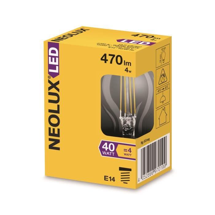 NEOLUX Ampoule LED E14 sphérique claire 4 W équivalent a 40 W blanc chaud