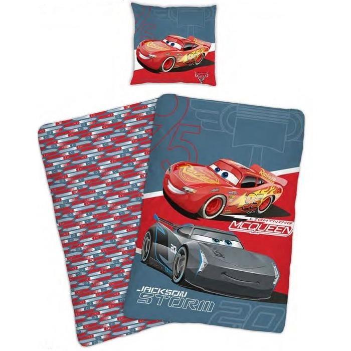 CARS Parure de couette enfant - 1 housse de couette 140x200 cm + 1 taie d'oreiller 63x63 cm rouge et gris