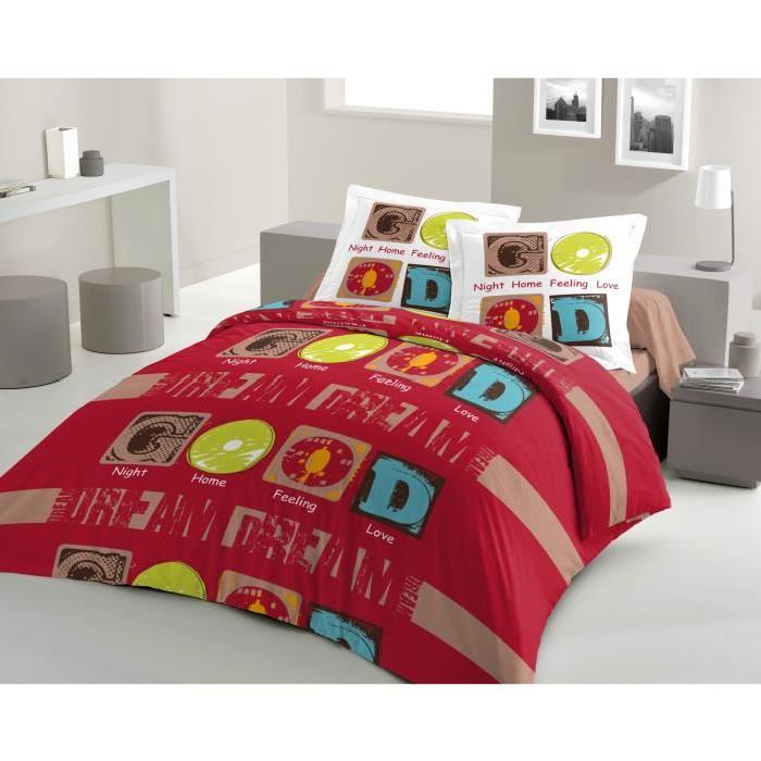 LOVELY HOME Parure de couette Good Dream 100% coton - 1 housse de couette 220x240cm + 2 taies 65x65cm - Rouge