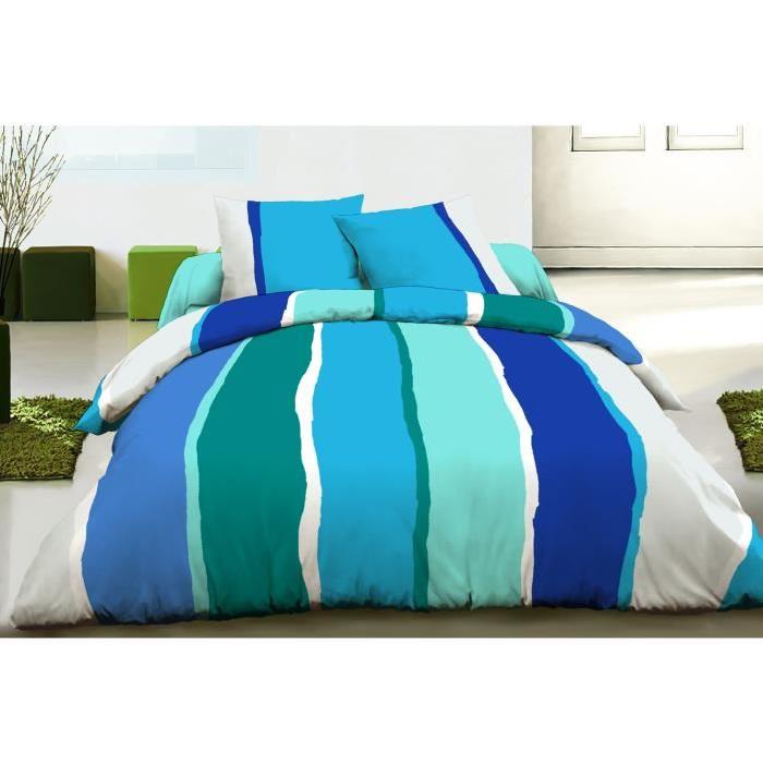 Parure de couette 100% coton FREE STRIPES - une housse de couette 240x260cm + 2 taies d'oreillers 63x63cm bleu et blanc