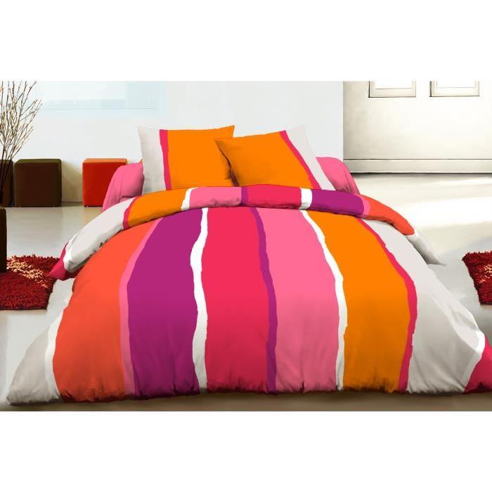 Parure de couette 100% coton FREE STRIPES - une housse de couette 240x260cm + 2 taies d'oreillers 63x63cm orange et blanc