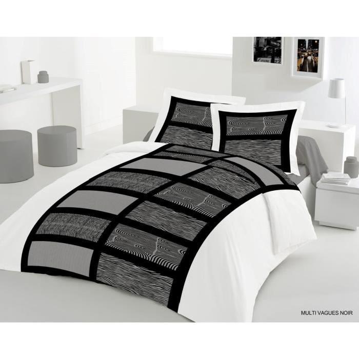 LOVELY HOME Parure de couette Multi-vagues - 1 housse de couette 200x200 cm + 2 taies 65x65 cm noir