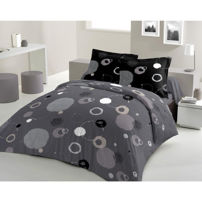 LOVELY HOME Parure de couette Pixiz 100% coton - 1 housse de couette 220x240 cm + 2 taies d'oreiller 65x65 cm noir