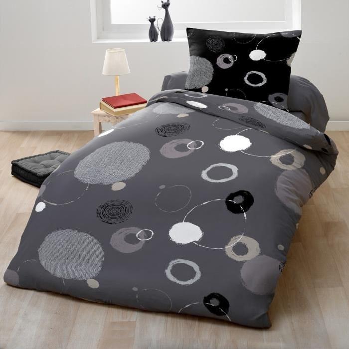 LOVELY HOME Parure de couette Pixiz 100% coton - 1 housse de couette 140x200 cm + 1 taie d'oreiller 65x65 cm noir