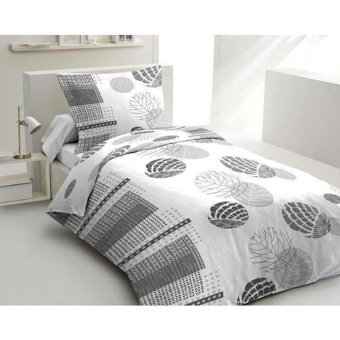 LOVELY HOME Parure de couette Shalim 100% coton - 1 housse de couette 140x200 cm + 1 taie d'oreiller 65x65 cm gris et blanc