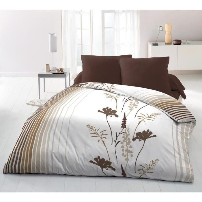 Parure de couette Microfibre MAE - 1 housse de couette 220x240 cm + 2 taies 63x63 cm blanc, beige et marron