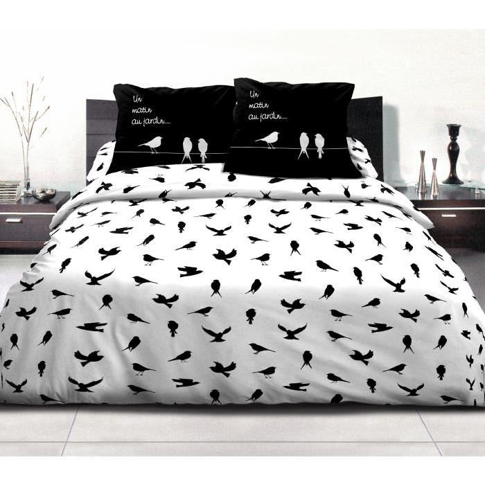 Parure de couette 100% Coton VOVIVOL - 1 housse de couette 220x240 cm + 2 taies d'oreillers 63x63 cm blanc et noir