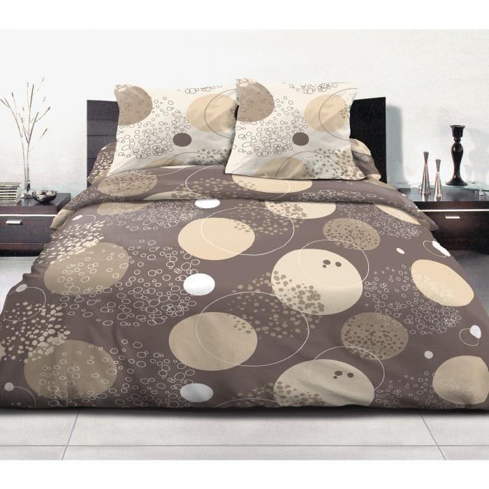 Parure de couette 100% Coton ASTRE - 1 housse de couette 220x240 cm + 2 taies d'oreillers 63x63 cm marron, beige et blanc