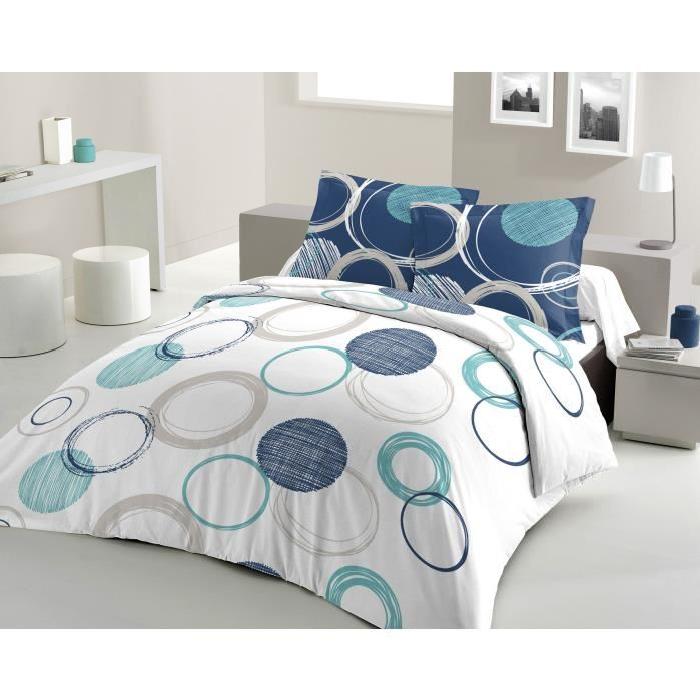 LOVELY HOME Parure de couette 100% Coton AUDACE - Une housse de couette 200x200 cm + 2 taies d'oreiller 65x65 cm turquoise