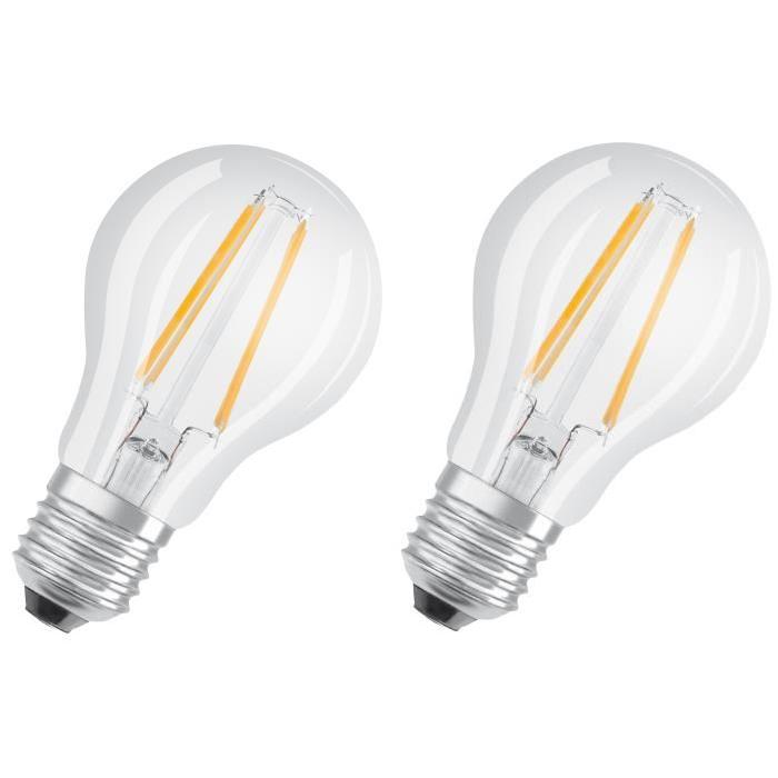 OSRAM Lot de 2 Ampoules LED E27 standard claire 6W équivalent a 60W blanc chaud