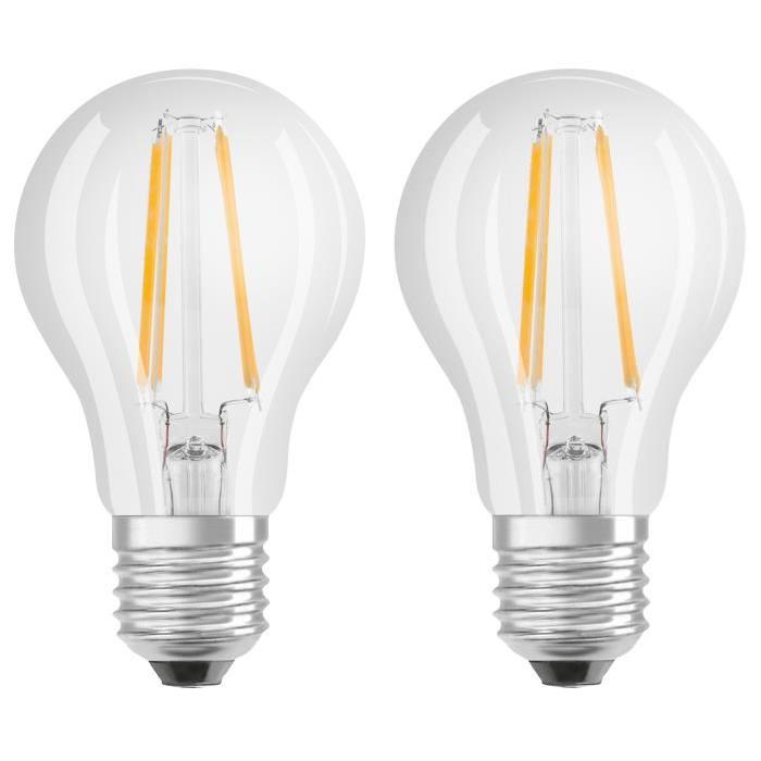 OSRAM Lot de 2 Ampoules LED E27 standard claire 6W équivalent a 60W blanc chaud