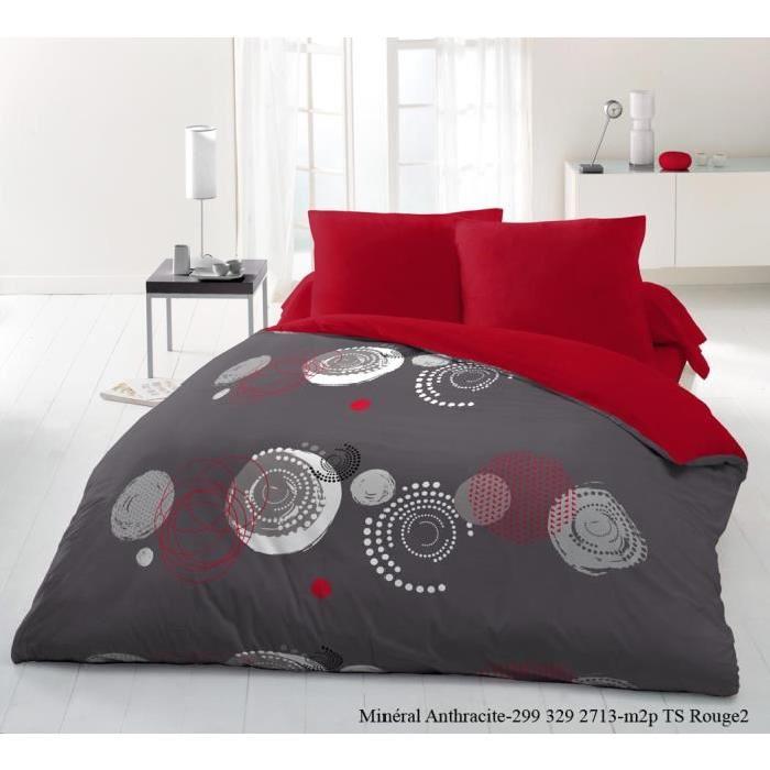 MINERAL Parure de couette Microfibre - 1 housse de couette 220x240 cm + 2 taies d'oreillers 63x63 cm Rouge